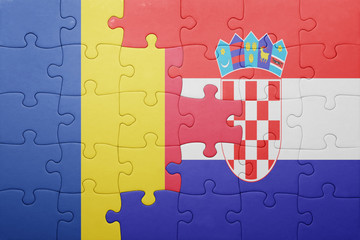 puzzle with the national flag of romania and croatia
