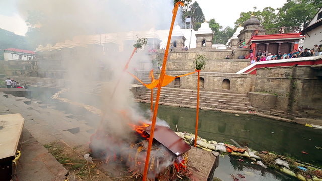 View of body cremation grounds, pashupatinath temple, kathmandu, nepal