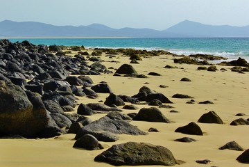 Mountain range seen from Sotavento Beach, Fuerteventura, Canarian Islands, Spain