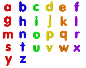 Fridge Magnet Lowercase Alphabet Letters Isolated on White