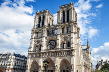 Fototapeta na wymiar PARIS, FRANCE - AUGUST 30, 2015: Cathedral Notre-Dame de Paris - Built in French Gothic architecture, and it is among the largest and most well-known church buildings in the world. Paris.