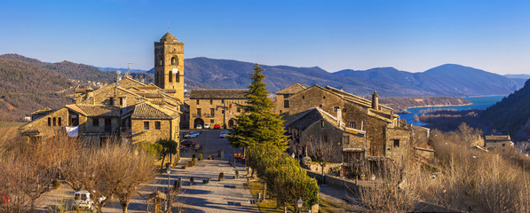 Ainsa- authentic mountain village in Aragon mountains, Spain - obrazy, fototapety, plakaty