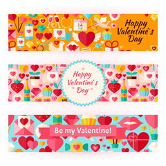 Valentine Day Template Banners Set in Modern Flat Style