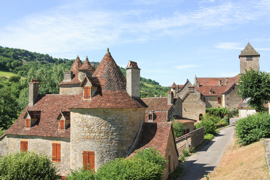 Medieval stone buildings Autoire, Lot , France, one of the listed Plus Beaux Villages or Most Beautiful Villages