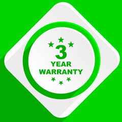 warranty guarantee 3 year green flat icon