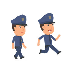 Funny and Cheerful Character Officer goes and runs