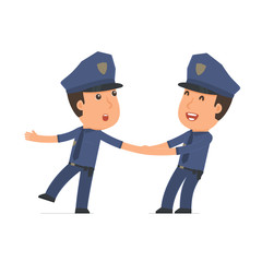 Funny and Cheerful Character Officer drags his friend to show hi