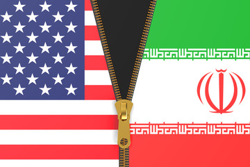 Flags of Iran and USA, political concept