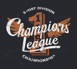 Championship league, football  typography. Vintage tee print design. T-shirt graphics. 