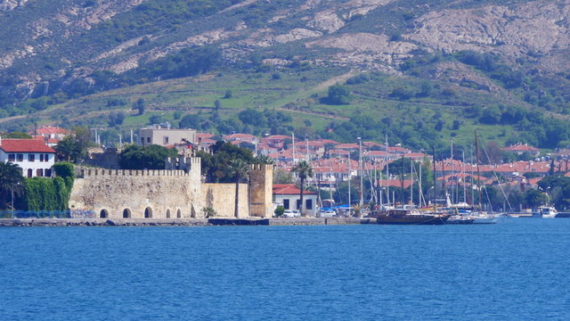 traditional turkish houses, travel destination around foca castle, turkey
