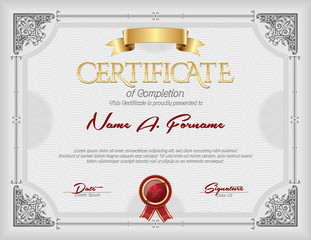 Certificate of Completion Vintage Gold  Frame Gray