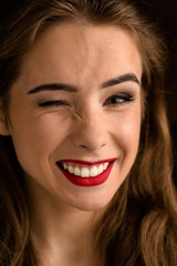 Close-up portrait of lady with red lips