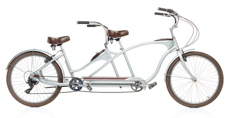 Retro styled tandem bicycle isolated on a white