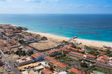 Fototapeta na wymiar Aerial view of Santa Maria beach in Sal Island Cape Verde - Cabo