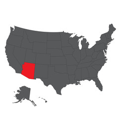 Arizona red map on gray USA map vector