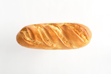 bread in the form of a stick on a light background. view from above. space for inscriptions