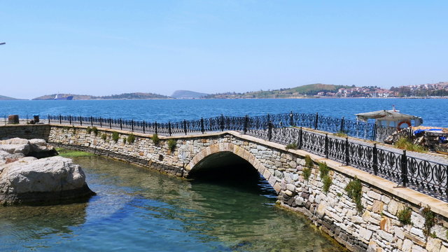 empty bridge of foca castle, izmir, turkey