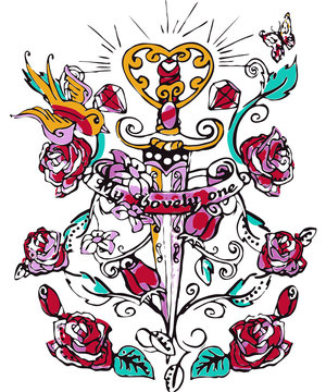 Tattoo illustration rose vector design