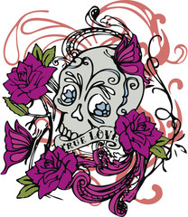Skull Rose Vector Illustration Design Art