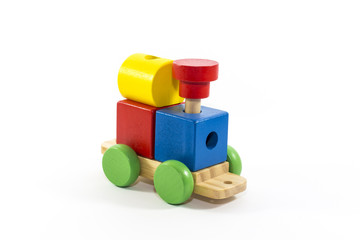 Wooden toy train with colorful blocks