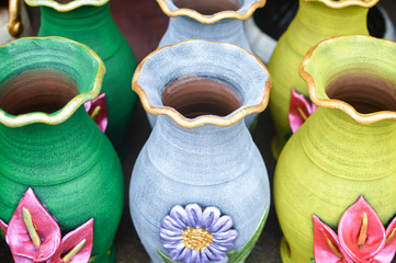 Ceramic handycrafts sold in the shops along the main road of San Juan de Oriente near Masaya,...