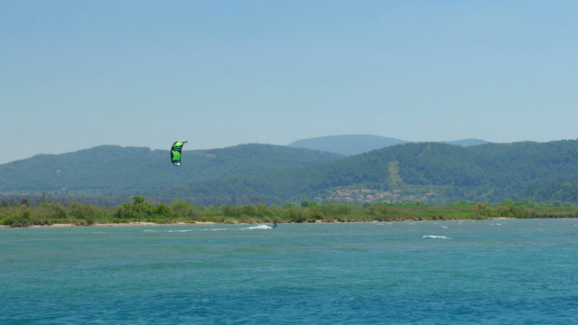 Akyaka, Turkey, Kitesurfer Kite Surfing at sea