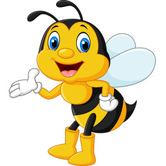 Adorable bee presenting isolated on white background 