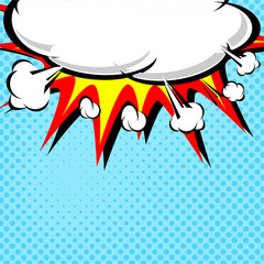 Comic book illustration with explosion on top. Vector illustration