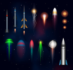 Space plasmas, laser beams and rockets. EPS10, RGB.