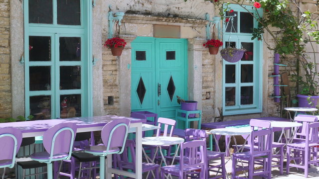Empty caf&eacute; bar restaurant on day time, foca, izmir, turkey