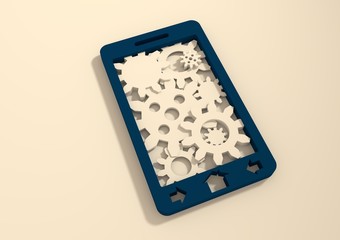 mobile smartphone with cogs gears teamwork icon