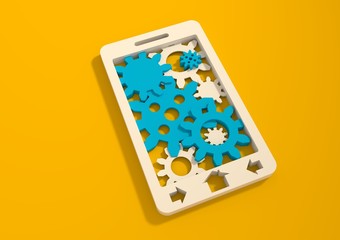 mobile smartphone with cogs gears teamwork icon