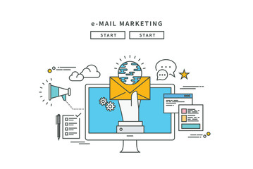 simple line flat design of E-MAIL Marketing, modern vector illustration