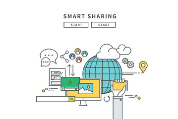 simple line flat design of smart sharing, modern vector illustration
