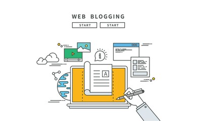 simple line flat design of web blogging, modern vector illustration