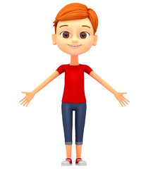 Welcome gesture. Boy isolated on white background. 3d rendered i