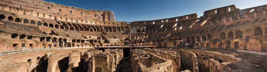 Colosseum In Rome, Italy, blurred on face of people,panorama photo.