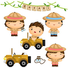 Safari Kids vector Set