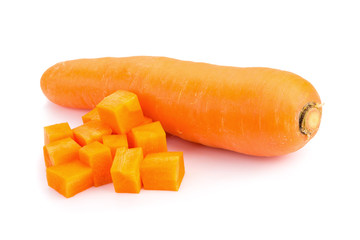 Diced carrots on white background