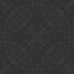 Oriental classic pattern. Seamless abstract dark background with black outlines