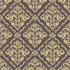 Damask seamless ornament. Traditional colored pattern. Classic oriental brown and golden background