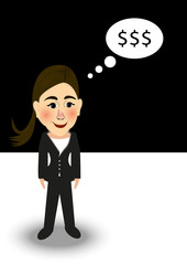businesswomen with black suit thinking about money