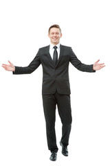 businessman gesturing welcome sign