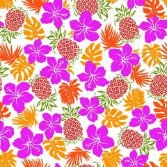 Tuinposter ハイビスカスとパイナップルのパターン © daicokuebisu