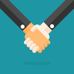 Vector handshake flat illustration. Background for business and finance