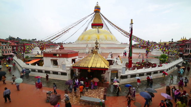People walking around Buddha's Eyes as religious ritual, Kathmandu