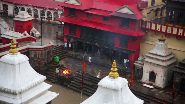 View of body cremation grounds, pashupatinath temple, kathmandu, nepal