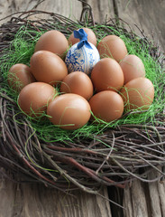 Ostern, Ostereier auf Holz Hintergrund