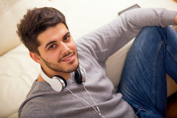 Portrait of a Handsome Young Man With Headset