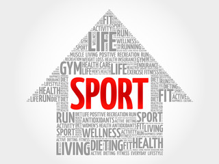 SPORT arrow word cloud, health concept